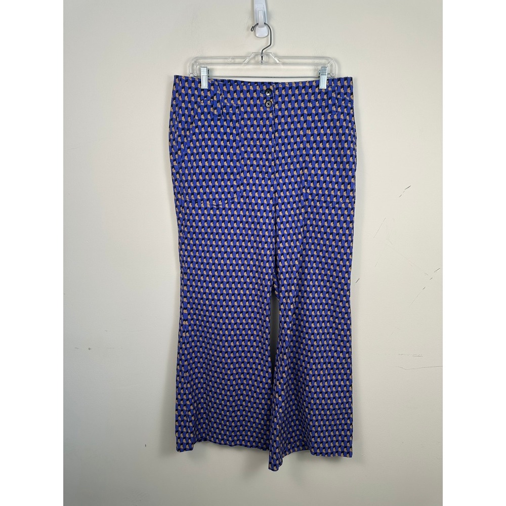Maeve Anthropologie Naomi Pants Women 16 Blue Geometric Wide Leg Excellent 2864